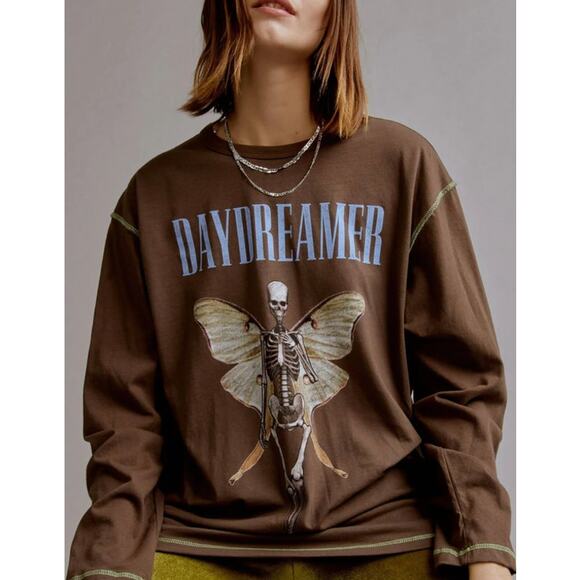 Daydreamer Skeleton Angel Reverse Long Sleeve Top Brown Small NWOT - Picture 2 of 6